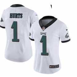 Womens Philadelphia Eagles #1 Jalen Hurts Limited White Vapor Untouchable NFL Jersey
